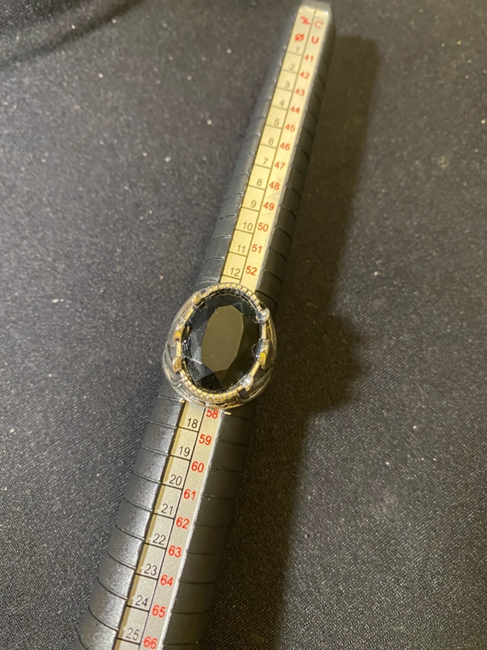 Black Faceted Stone Ring in Silver-tone Setting